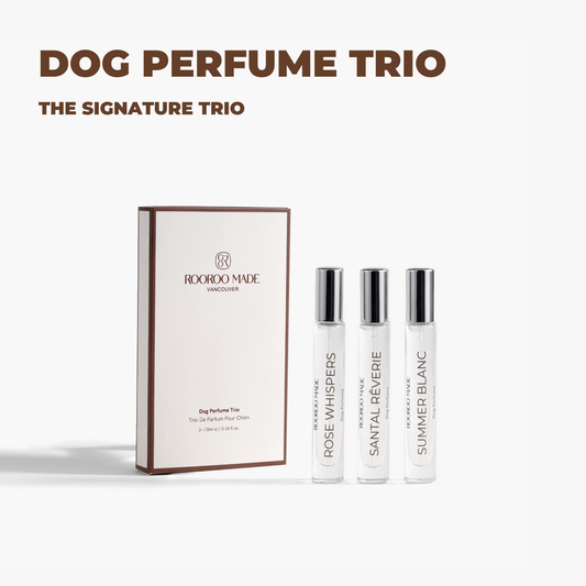 ROOROO MADE | Hondenparfum Trio: SUMMER BLANC/ ROSE WHISPERS/ SANTAL RÊVERIE