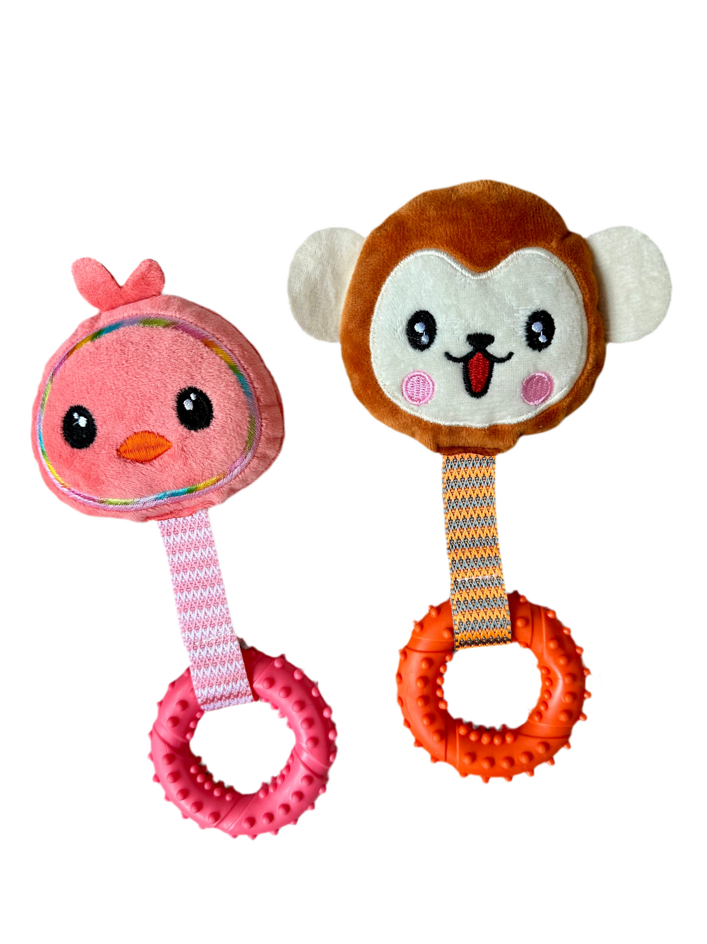 Pluche Hondenspeeltje met Bijtring – Kuikentje of Aapje