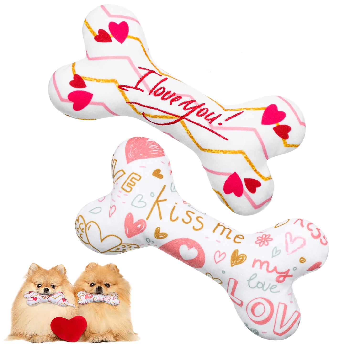 Valentijn Hondenspeelgoed Botjes – I Love You of Kiss Me