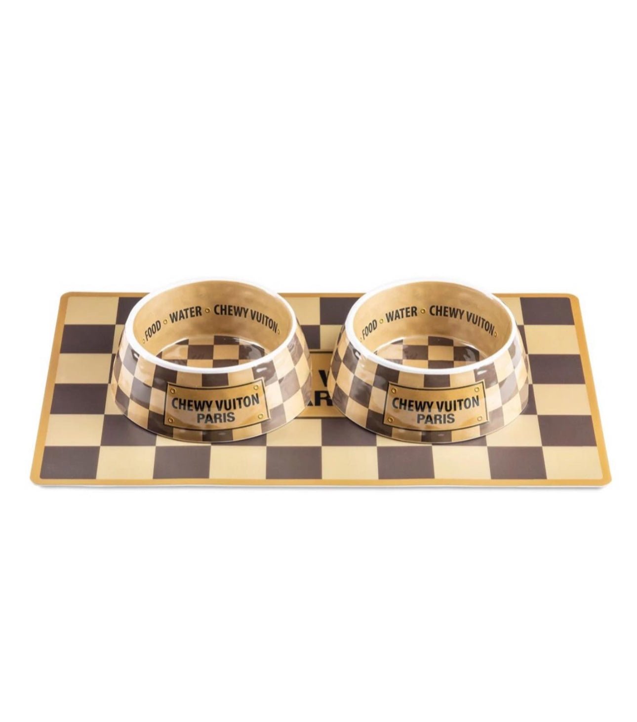 Chewy Vuiton Voer - Drinkbak set bruin - Golden Poms