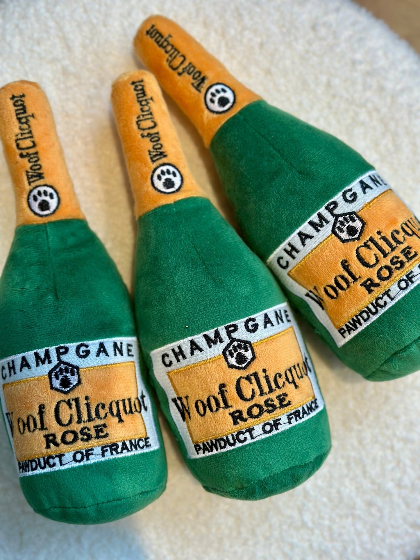 Hondenspeelgoed Woof Rose Champagne Fles Pluche met Pieper - Golden Poms