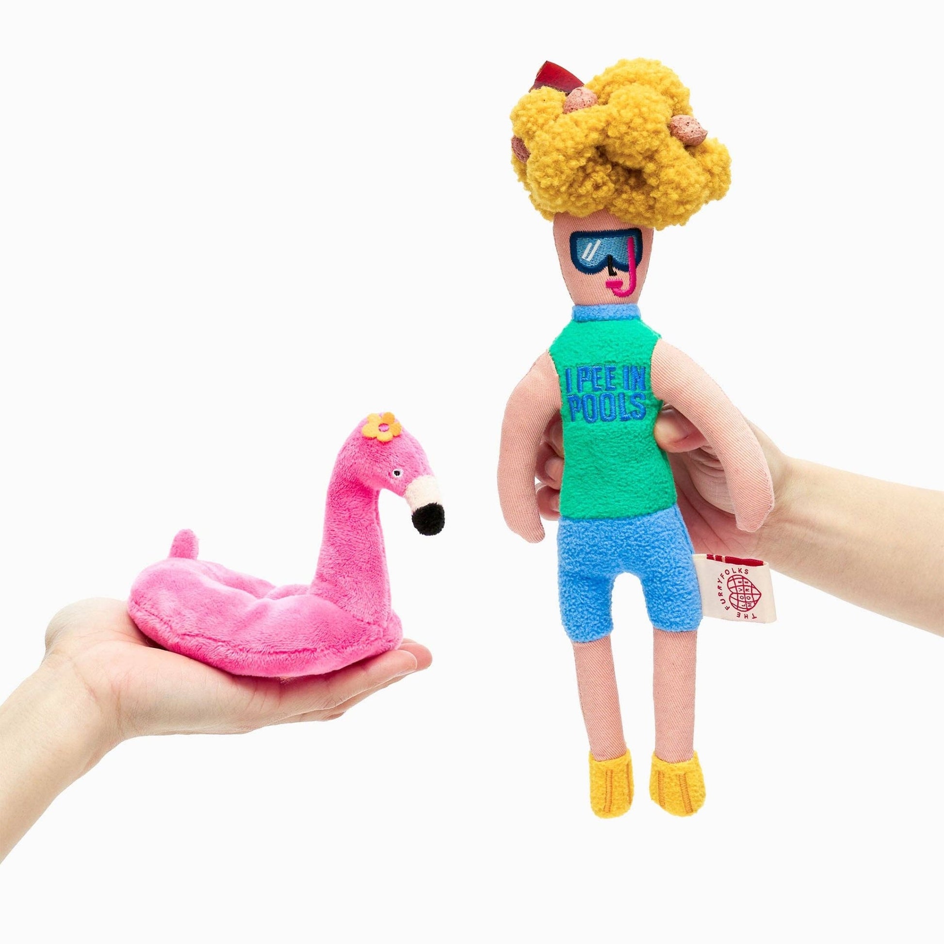 The Furryfolks | Snuffelspeelgoed - Flamingo Hooman - Golden Poms