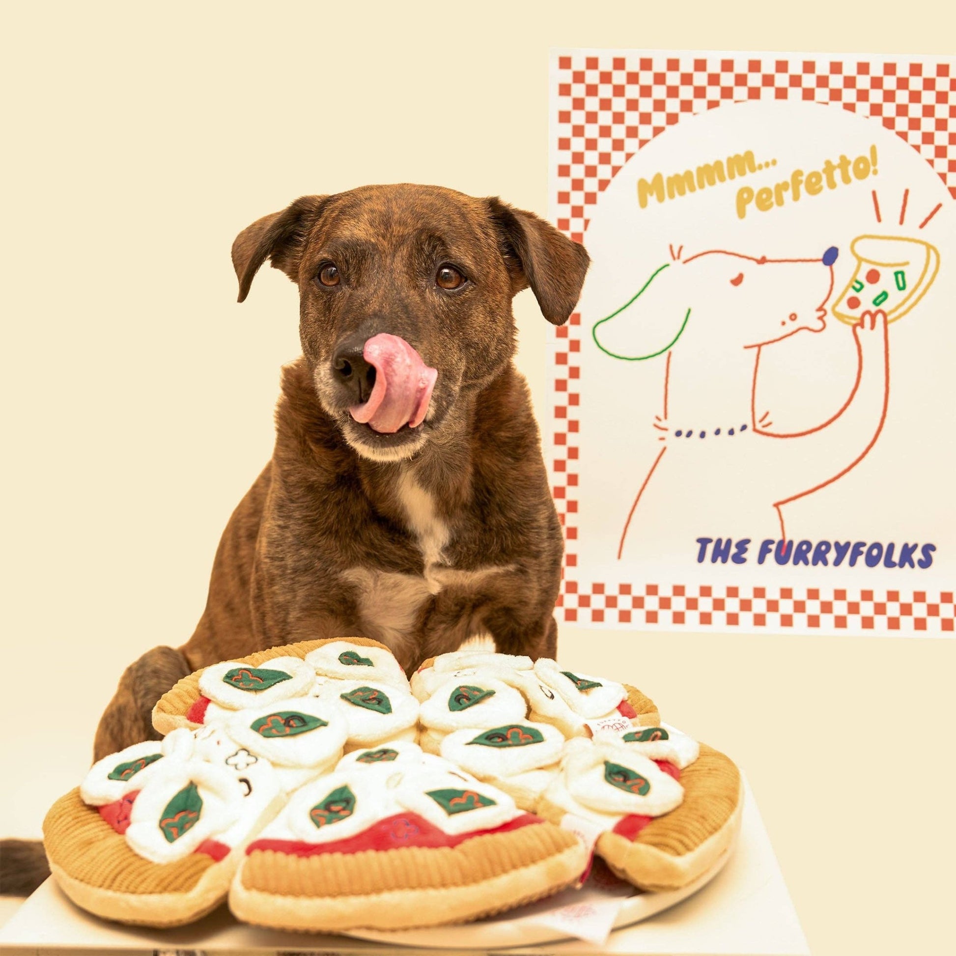 The Furryfolks | Snuffelspeelgoed - Pizza - Golden Poms