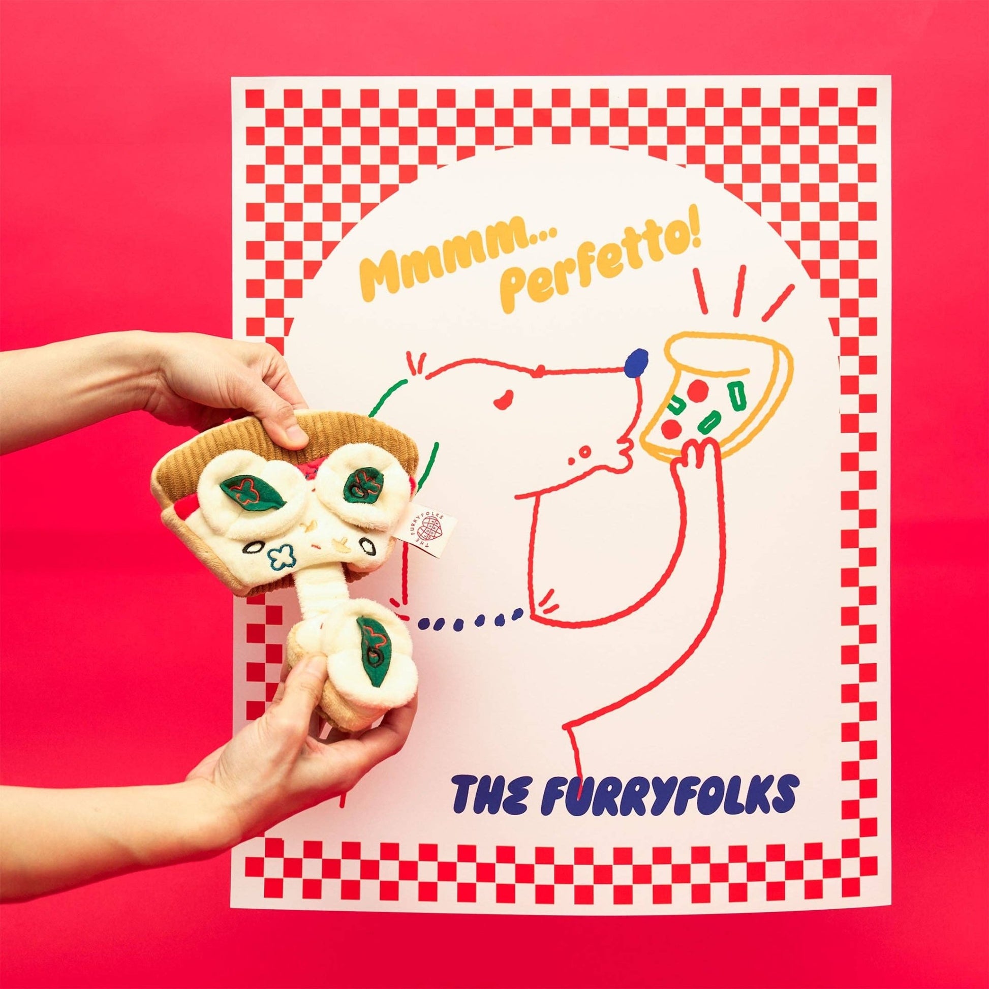 The Furryfolks | Snuffelspeelgoed - Pizza - Golden Poms