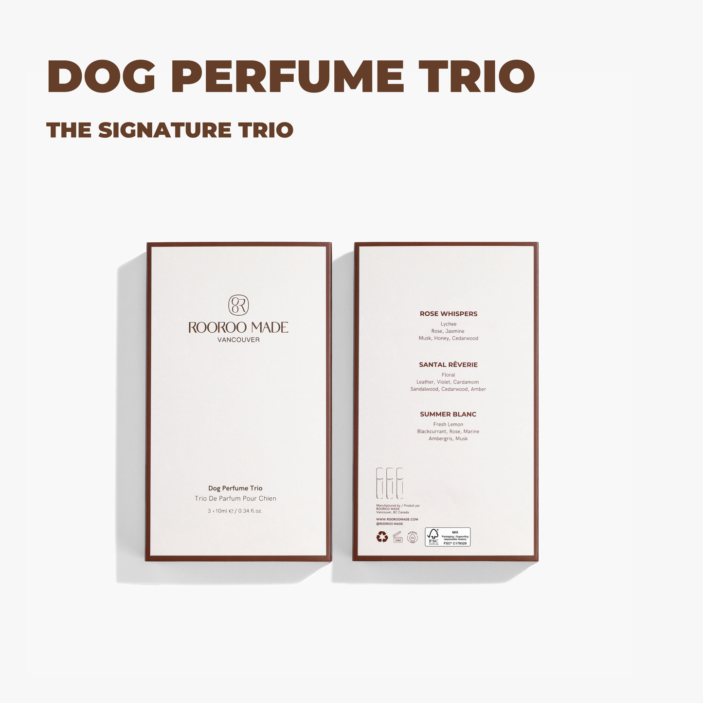 ROOROO MADE | Hondenparfum Trio: ZOMERBLANC/ ROSE WHISPERS/ SANTAL RÊVERIE