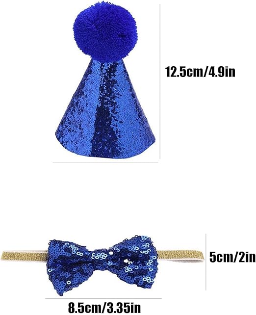 Verjaardagshoed voor honden, katten met vlinderdas - Blauw