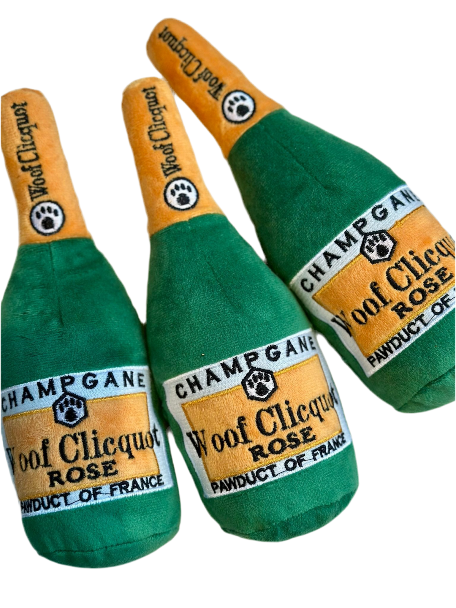 Hondenspeelgoed Woof Rose Champagne Fles Pluche met Pieper