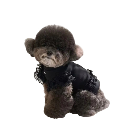 Honden Shirt met Kant & Hartjesdetail Zwart