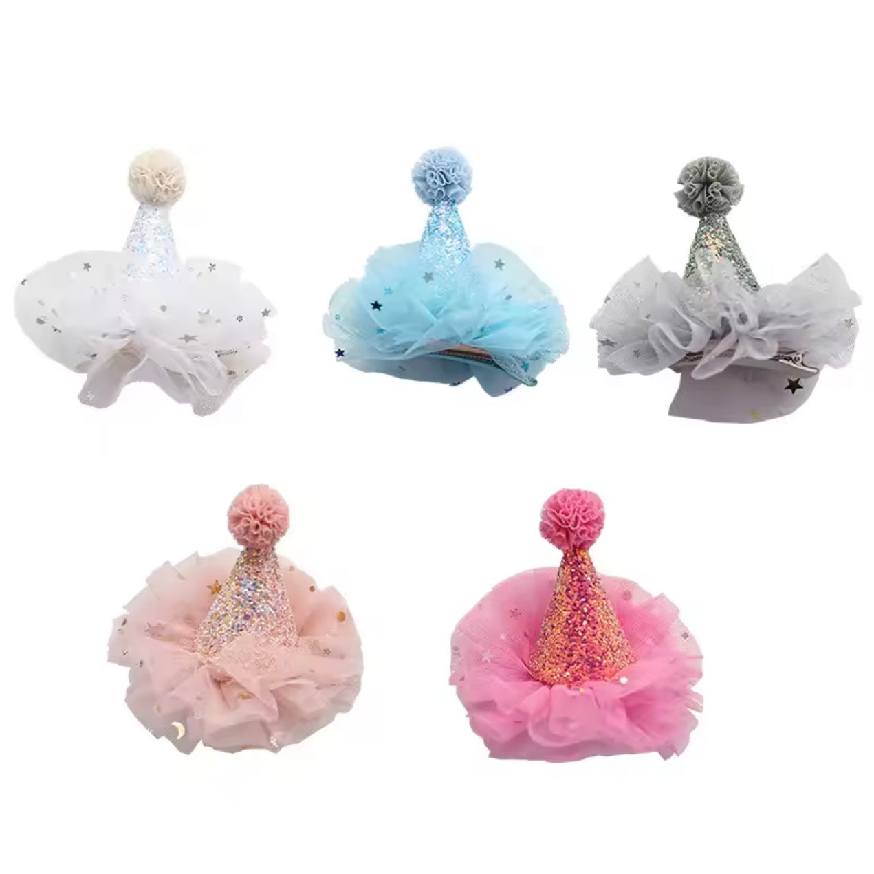 Feesthoedjes voor hondjes met glitter, tule en clip