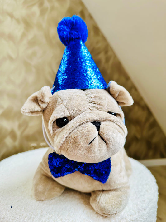 Verjaardagshoed voor honden, katten met vlinderdas - Blauw