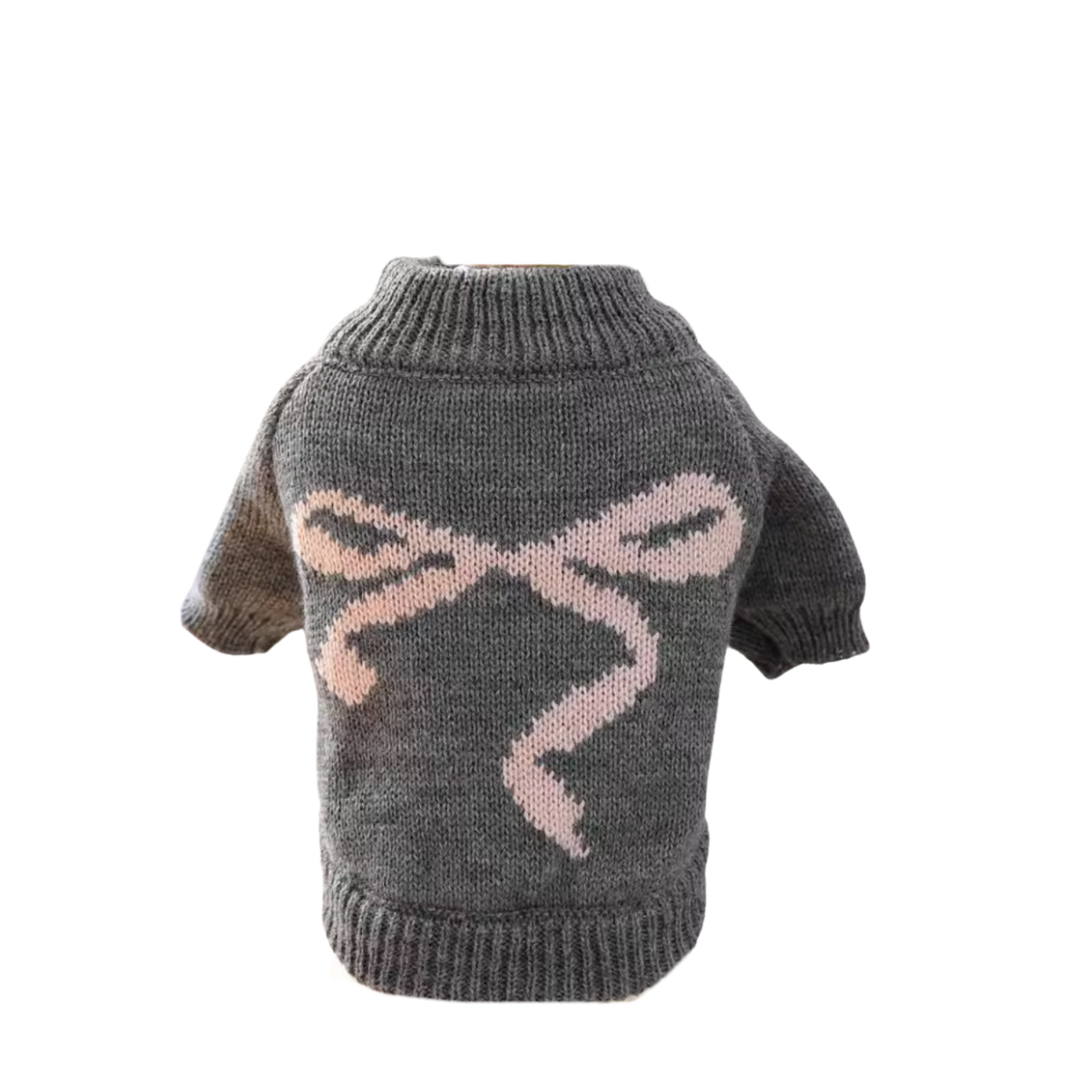 Grijze Hondentrui met Geborduurde Roze Strik