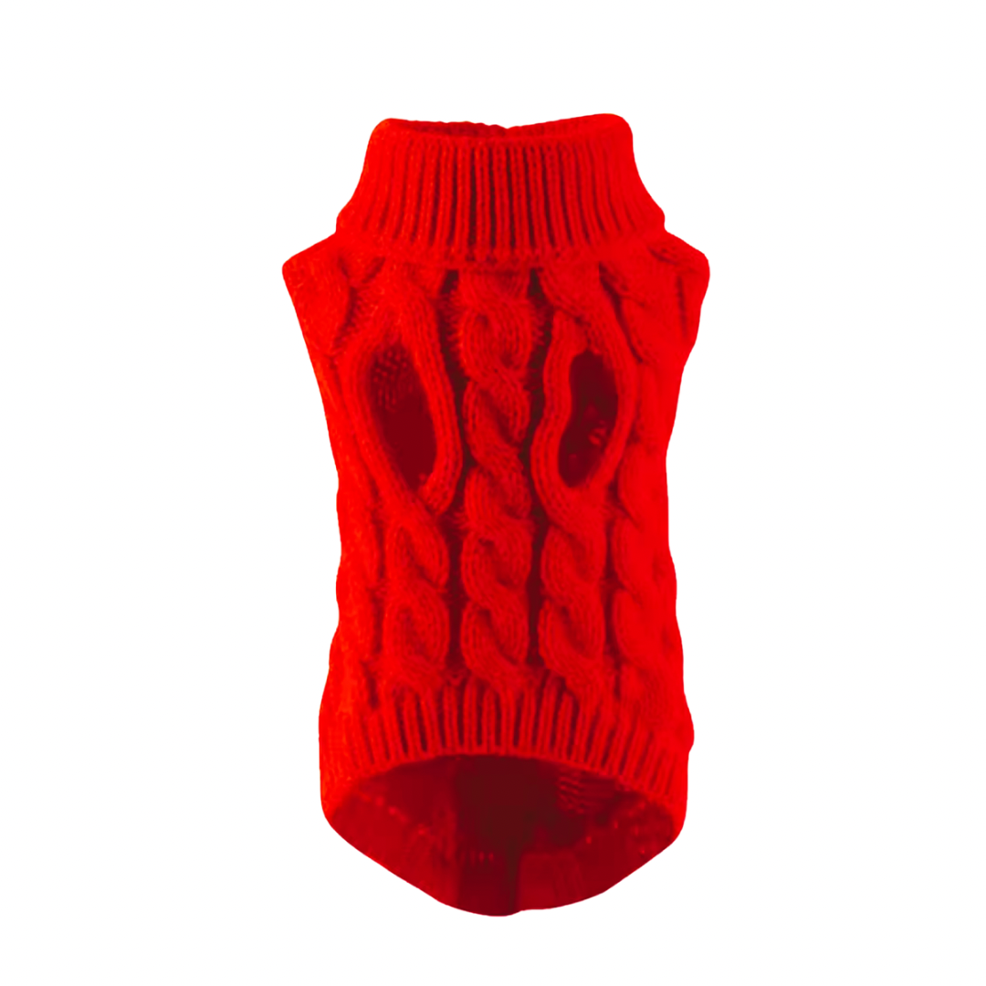 Gebreide Kabeltrui voor Honden – Rood