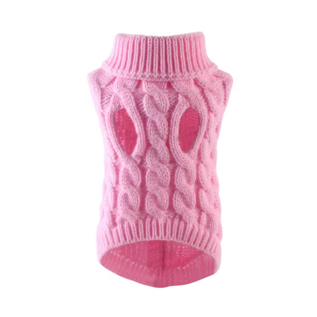 Gebreide Kabeltrui voor Honden – Roze