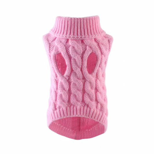 Gebreide Kabeltrui voor Honden – Roze