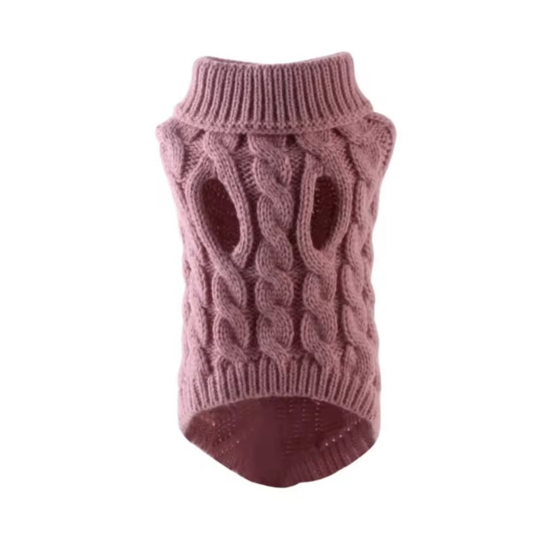 Gebreide Kabeltrui voor Honden – Mauve