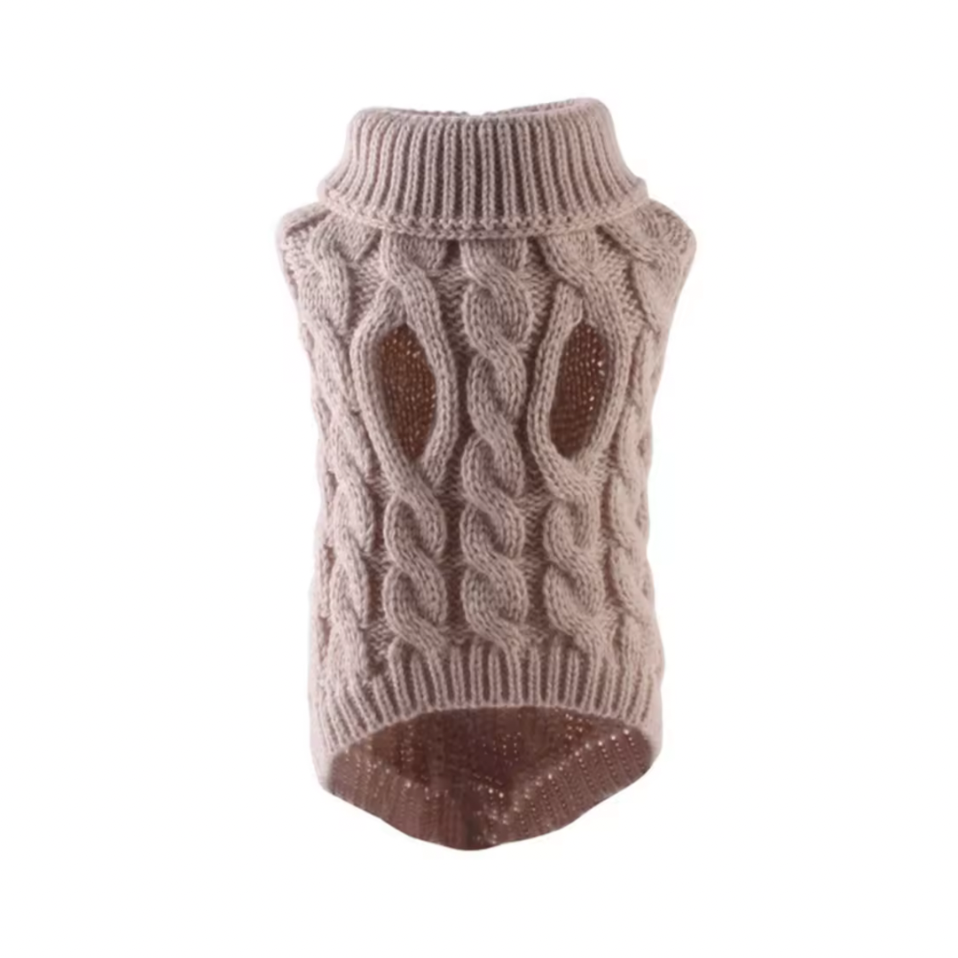 Gebreide Kabeltrui voor Honden – Taupe