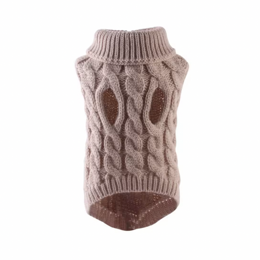 Gebreide Kabeltrui voor Honden – Taupe