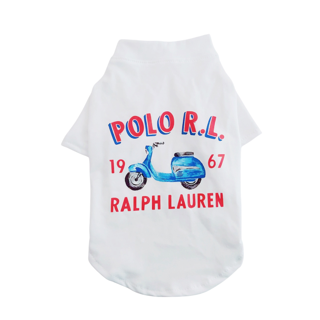 Luxe Wit Hondenshirtje met Blauwe Scooter Print