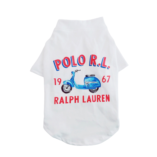 Luxe Wit Hondenshirtje met Blauwe Scooter Print