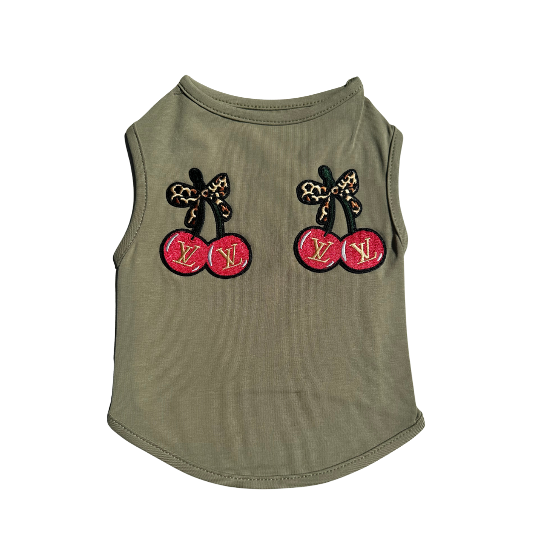 Luxe Hondenshirtje met Geborduurde Kersjes Groen