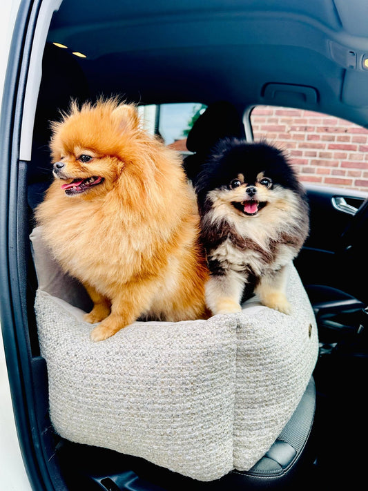 Elite Puppy | Autostoel Soft Grey Tweed - Golden Poms
