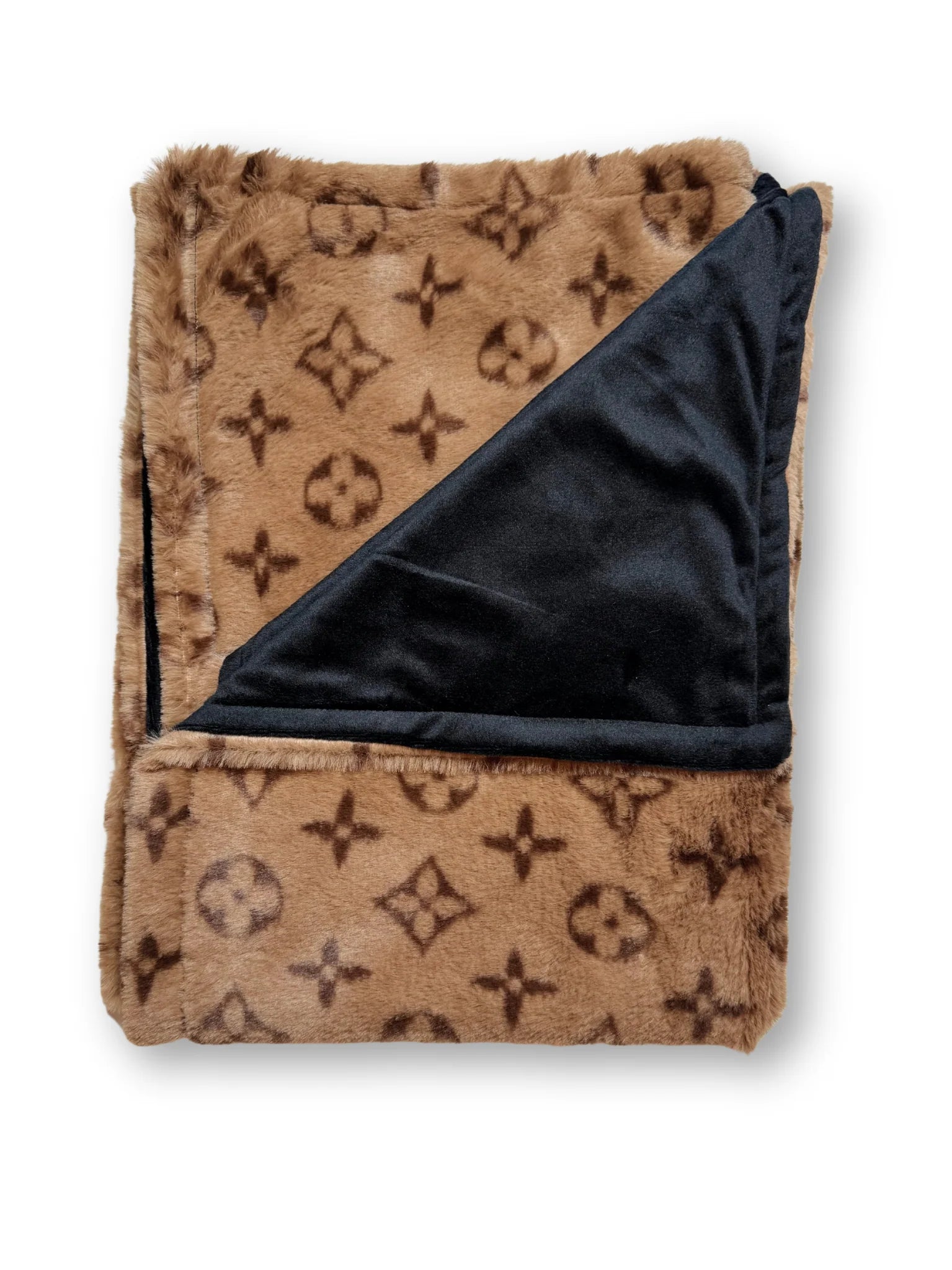 Zachte deken met bruine print - Golden Poms